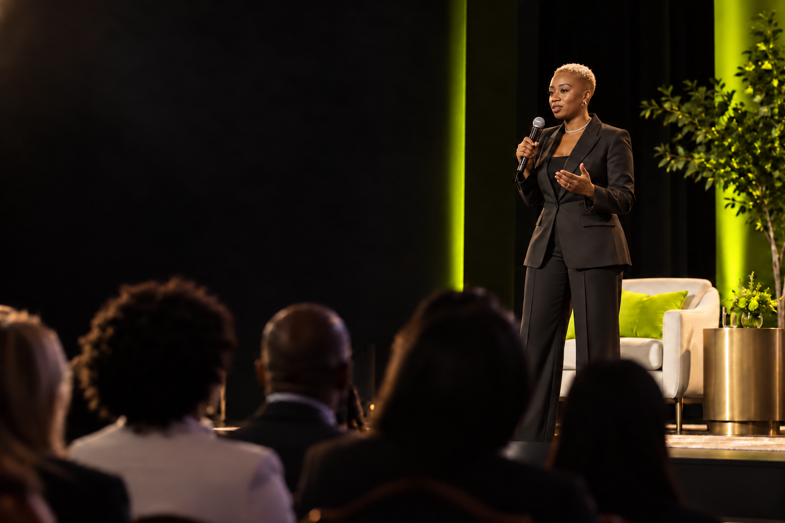 Justice Williams MBE speaking on a professional stage